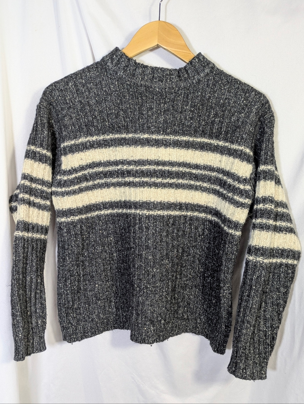 Vintage Structure Mens Unisex Sweater Gray Cream Stripes Wool Silk‎ Cotton Sz S